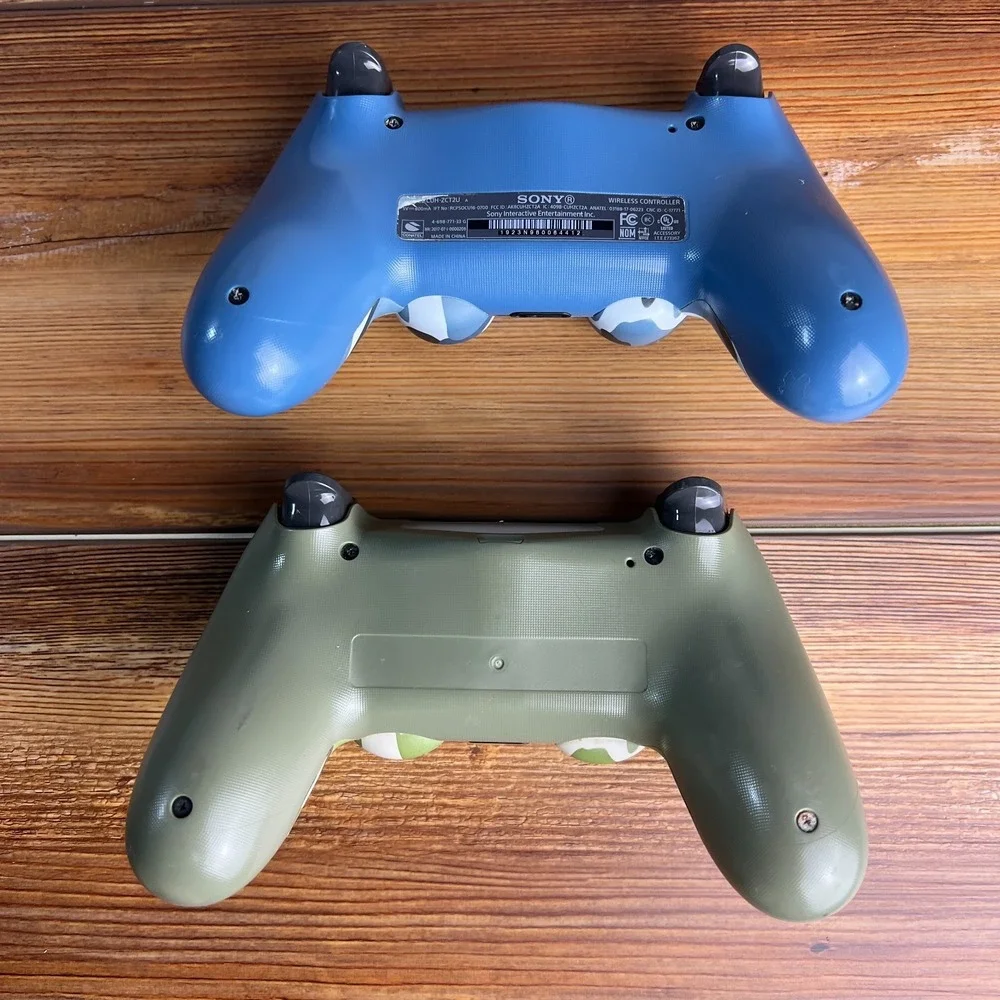 Lot of 2 Sony DualShock 4 PS4 Controllers Green + Blue Camo CUH-ZCT2U Used